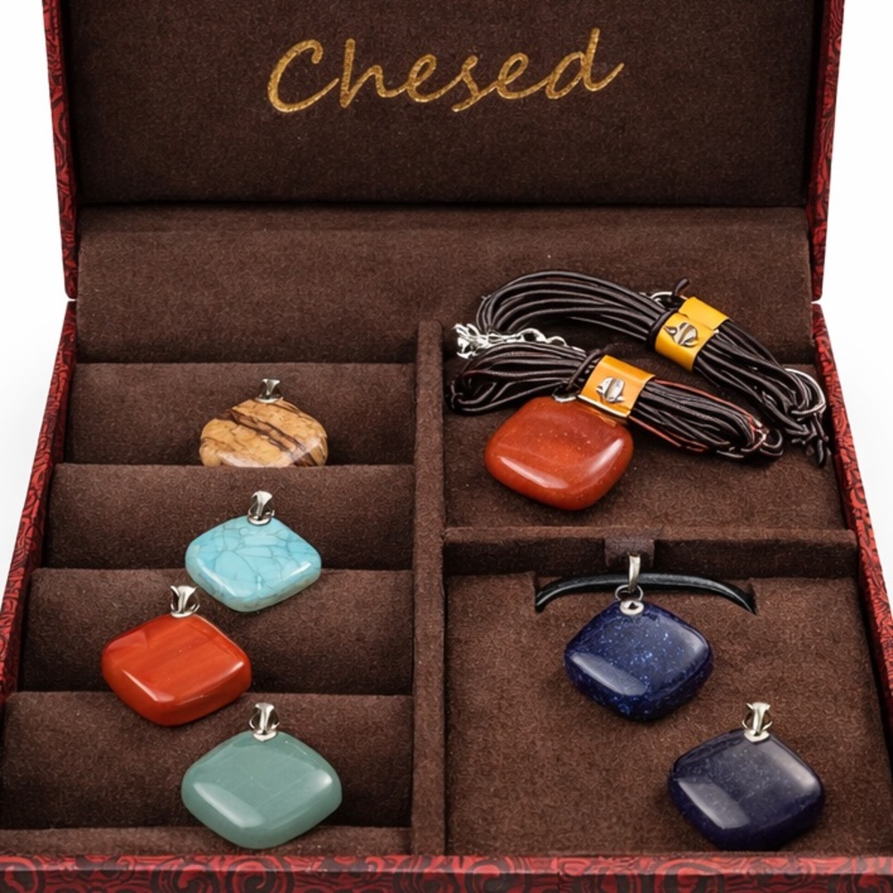 NIB Chesed Semi Precious Stone Necklace Gift Set ✨ 6 Interchangeable Pendants